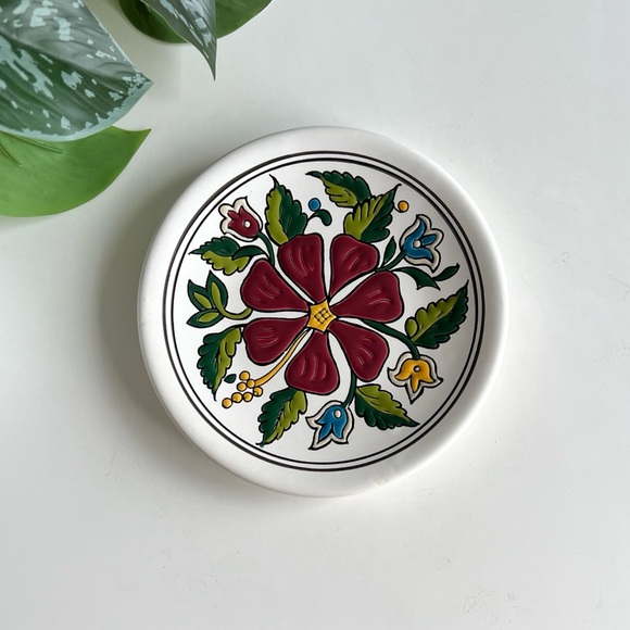 Handmade Ceramic Floral Dish Wall Plate Decor Greece - Picture 1 of 11